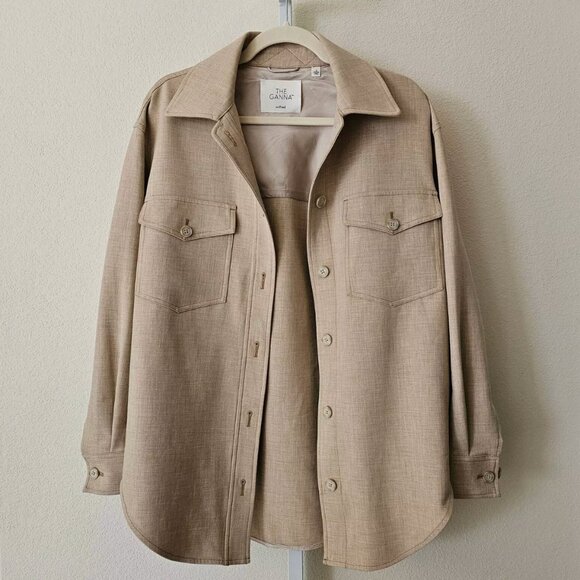 NWT Aritzia Wilfred Ganna Button Shirt Jacket in Heather Oat Beige - Picture 2 of 3